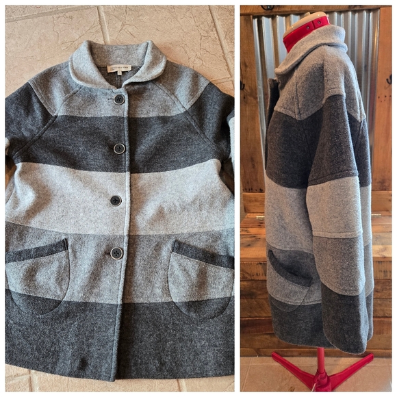 Wool Blend Wide Grey Stripe Car Coat Jones NY Sport - Picture 3 of 6